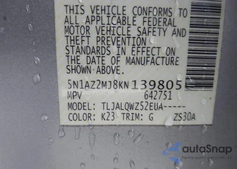 2019 Nissan Murano Sv из США, поврежденный, VIN 5N1AZ2MJ8KN139805